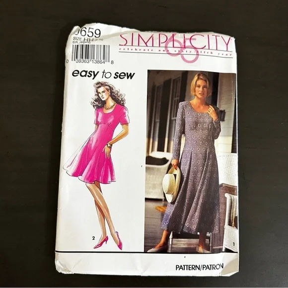 Vintage Sewing Pattern Simplicity Dress Size HH Easy To Sew Floral 1990 90s