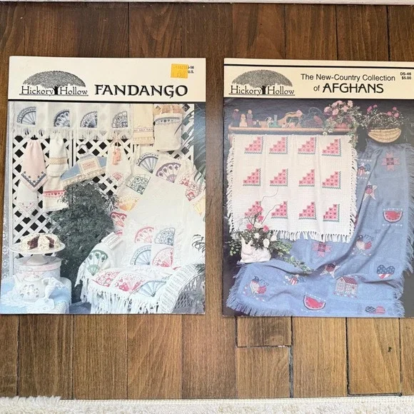 Cross Stitch Patterns Lot 2 Hickory‎ Hollow Fandango Crochet Country Afghans VTG