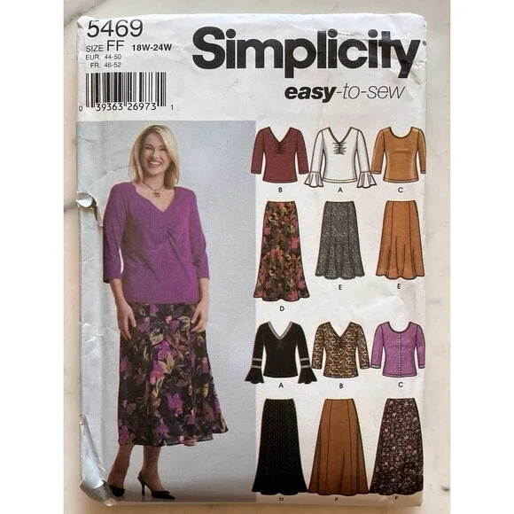 Vintage Simplicity pattern‎ 5469 Women’s Blouse & Skirt Size 18-20-22-24W Uncut
