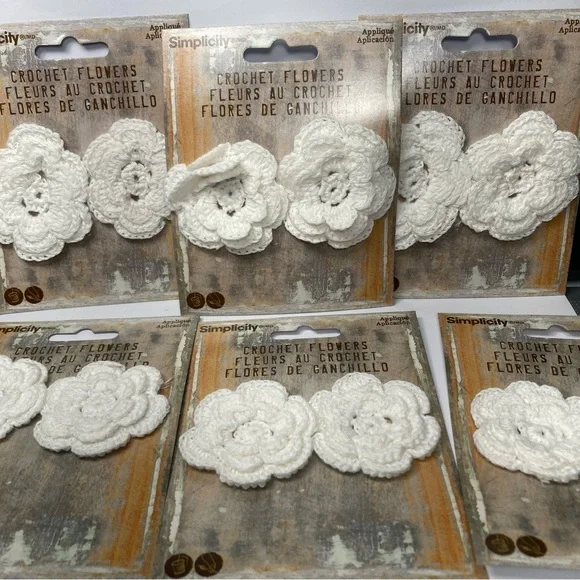 White Crochet Flowers Cotton (6) 2 Packs Crafts Sewing Applique Embellishment