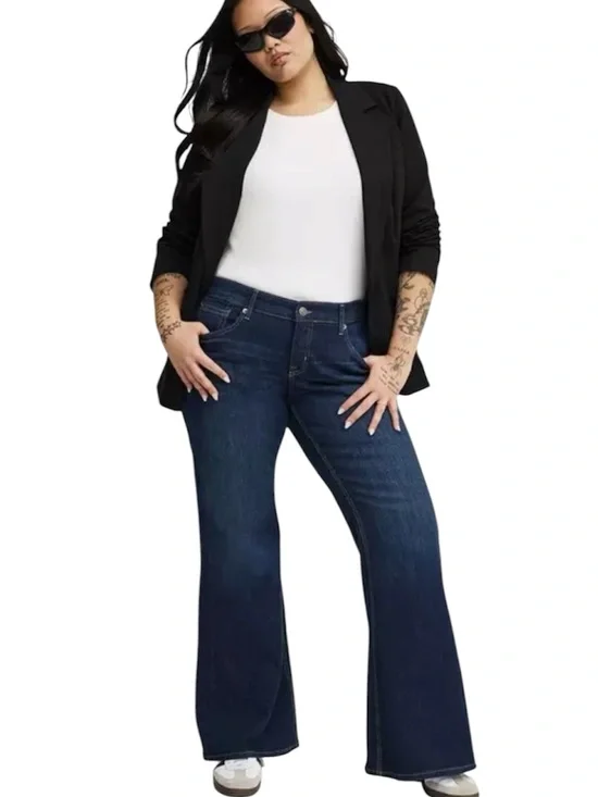 Torrid Low Rise Baggy Flare Vintage Stretch Dark Wash Denim Jeans Sz 14 Tall NWT