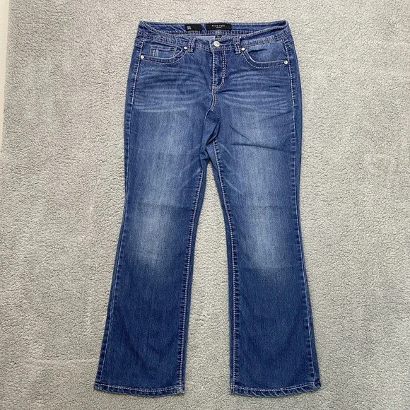 Nine West Ramses Bling Boot Jeans Women 12 Blue Denim Flap Pockets Western