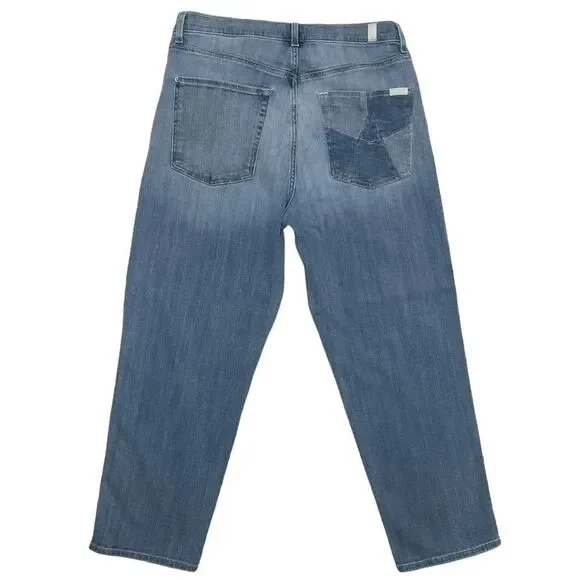 7 for all Mankind, High Waist Cropped Straight leg jeans, size 32. light blue