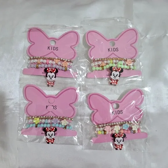 Kids Minnie Style Bracelet Lot 8PCS Colorful Beaded Rhinestone Girls Jewelry Set