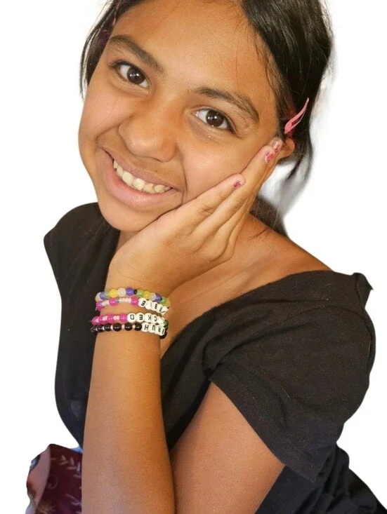 Handmade WICKED Green Pink Beaded Kids Stretch Bracelet Artist Tag Slow Fashion