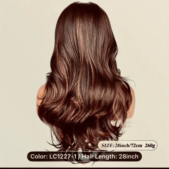 26” Brown with Red Highlights High Density Synthetic Wavy Hair Topper