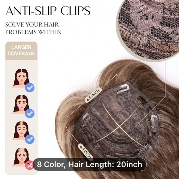 Beautiful 20” Clip-In Hair Topper with Fringe Bangs - Natural Looking Volume.