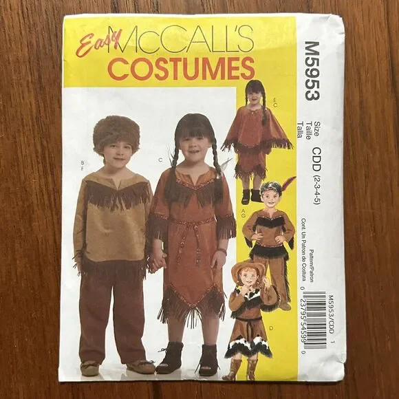 NEW Child's Cowboy and Native American Costumes Size 2 3 4 5 McCalls 5953