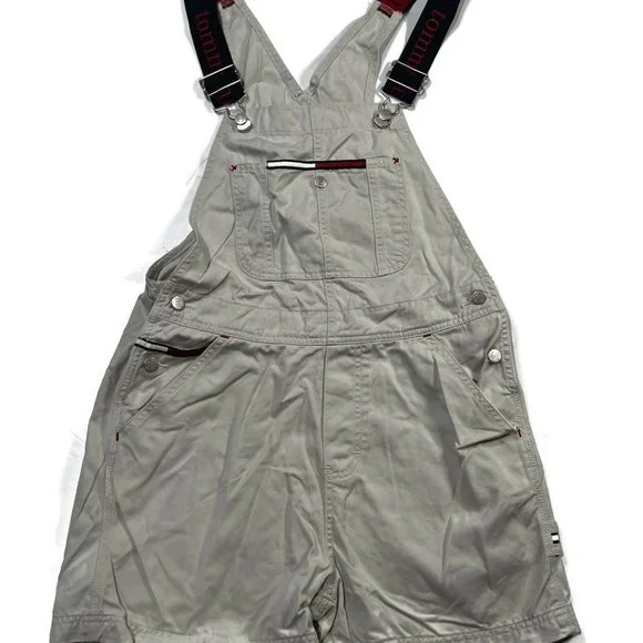 Vintage Tommy Girl Bib Overall Shorts Sz 5 - Y2K Tommy Jeans Hilfiger Shortalls‎