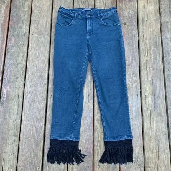 Scotch & Soda Womens Maison Boyfriend Jeans Blue Stretch Fringe Slim Fit 29