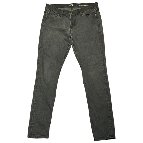 7 For All Mankind Gwenevere Black Skinny Jeans – Leopard Back Pocket – Size 28