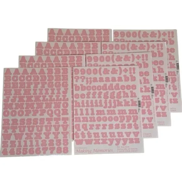 VTG 1997 Making Memories Stickers Letters Numbers Symbols 8 Sheets Pastel Pink