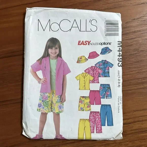 NEW McCalls Pattern M4493 Girls Shirt Shorts Pants, Easy Toddler Sz 1-4