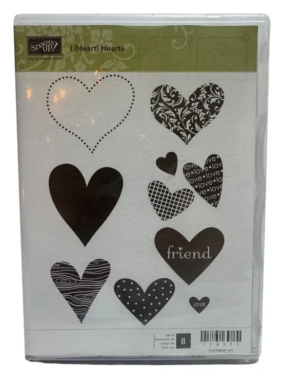 Stampin Up I Heart Hearts 8 Rubber Stamps Cardmaking & Scrapbooking Set Retired