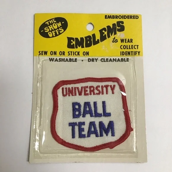 1970's Embroidered Patch UNIVERSITY BALL TEAM The Show Offs Sewing NEW Vintage