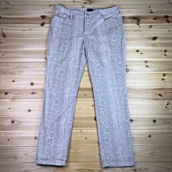 NYDJ Jeans Womens 12 Gray Python Snake Print Skinny High Rise Denim Jeans