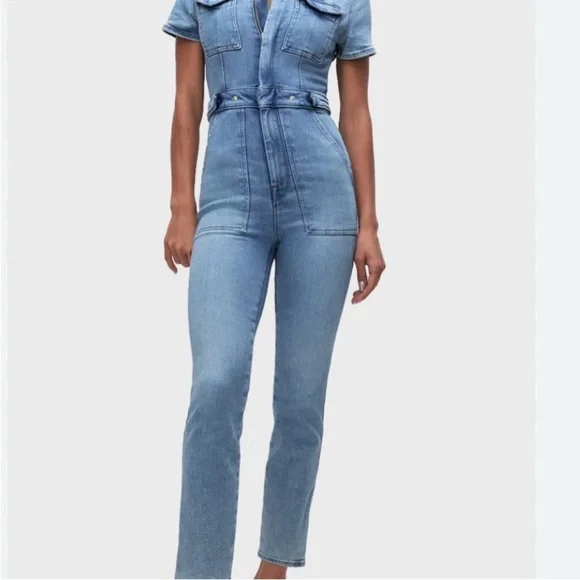 Good American Light Blue Denim Overalls