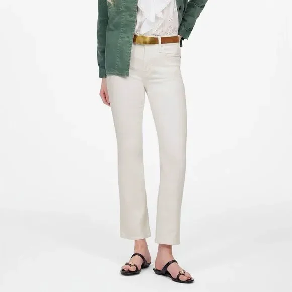 NWT Madewell Women's Tall Kick Out Crop Jeans Pure White Size 28 Mid-Rise Summer
