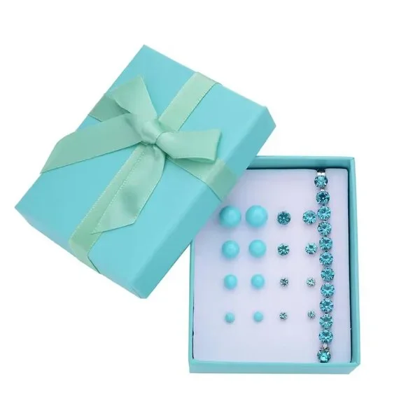 9 Pcs Jewelry Set of Earrings and 1 Bracelet in Blue Color
