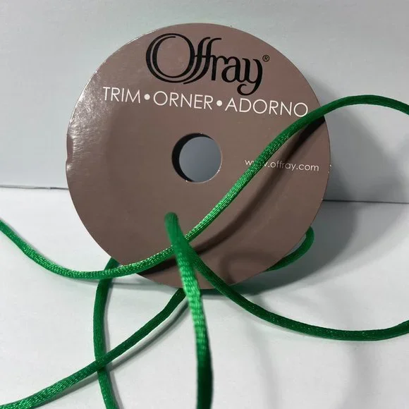 Green Rat Tail Cord Trim Ribbon 12 Rolls Offray Crafts Scrapbook Gift Wrap 1/8