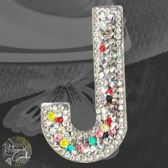 Letter J Multicolor Rhinestone Iron On Patch
