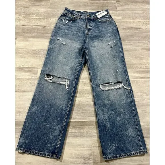 Arizona Size‎ 9 Curvy Skater Jean Women's Blue High Rise Stretch Distressed