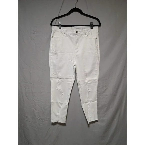 New York & Co White Distressed High Rise‎ Skinny Capri Jeans Raw Hem Women's 14