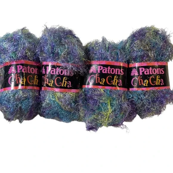 4 Skeins Patons‎ Cha Cha Fun Fur Yarn Vegas #2002 Shimmer Metallic Craft Crochet