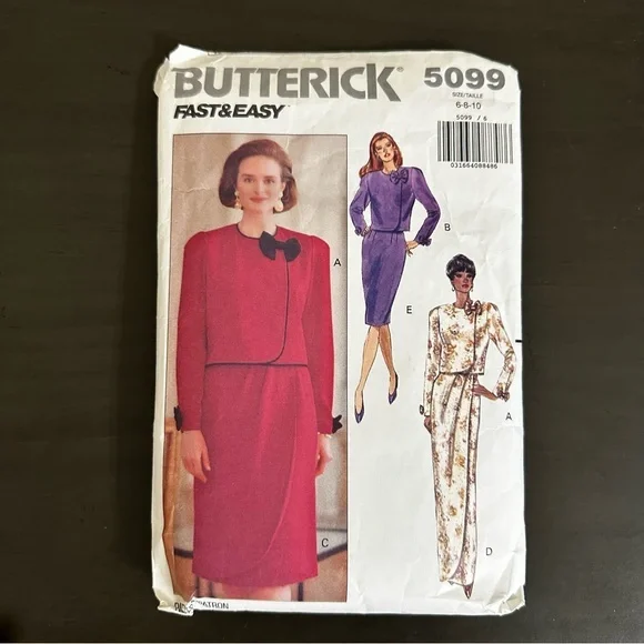 Vintage Sewing Pattern Butterick Fast & Easy Dress Skirt Top 1990s 90s