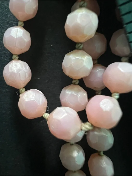 Vintage pink  semi transparent light pink faceted beads strand