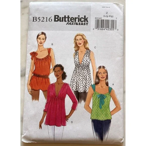 EASY Butterick Sew Pattern B5216 Misses Tunics Tank Tops Sz L-XL UNCUT Boho Y2K‎