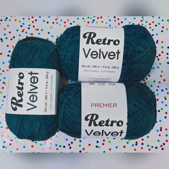 🎄🛍❤️Premier Retro Velvet Yarn EMERALD GREEN 9.8 OZ 3 SKEINS NEW IN PKG