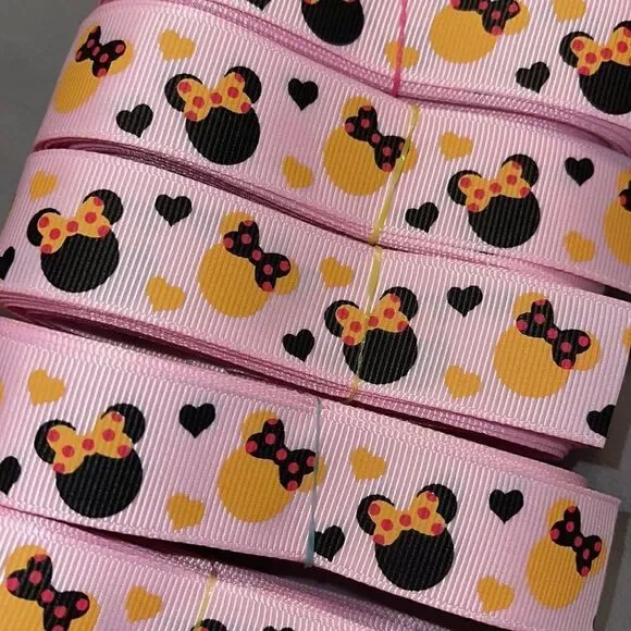 Grosgrain Ribbon 7/8” 5 yards 5/$20 Minnie Mouse bow polka dots pink NEW hearts