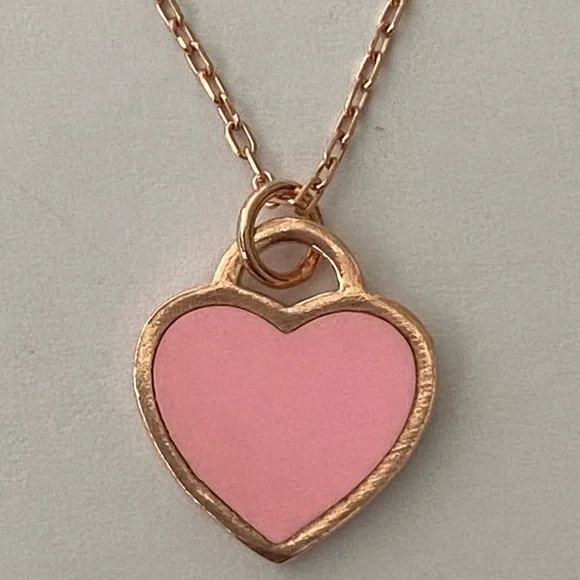 925 Silver pink enamel handmade heart love necklace 14k rose gold plated