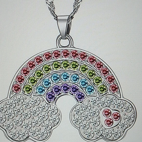 Cute Rainbow necklace Girls w Rhinestones 22 inch chain, pink, blue.