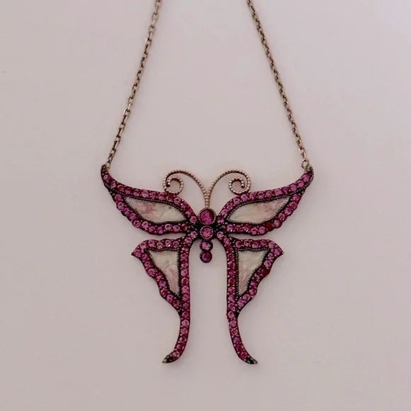 🦋925 Silver enamel butterfly cz stones necklace 14k rose gold plated