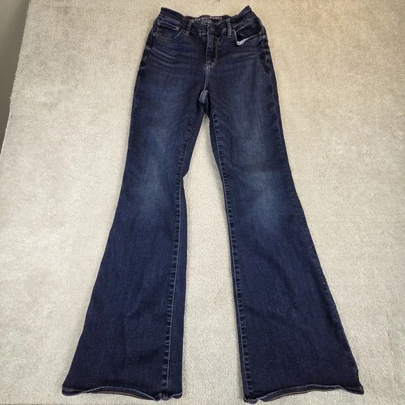 American Eagle Curvy Super High Rise Flare Jeans Womens 2 Dark Wash Stretch AE