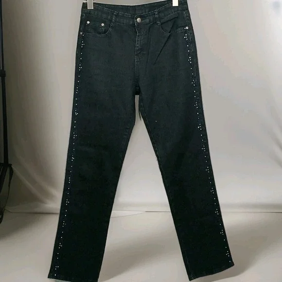 Cos Jeans Women's Mid Rise Straight Leg Blue‎ Denim Embellished Rhinestone Bling