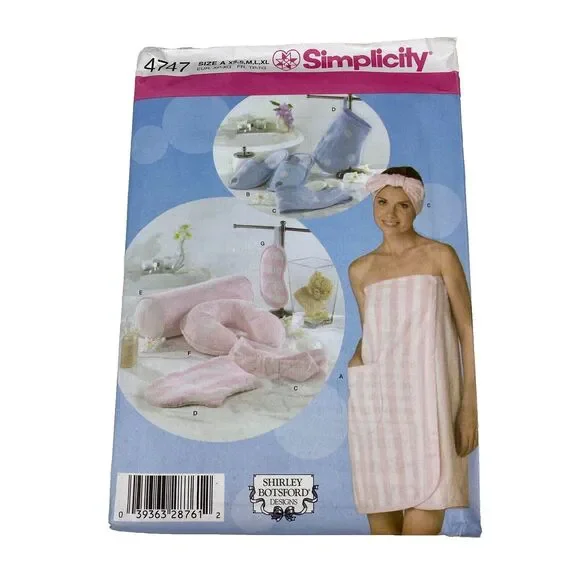 Simplicity 4747 Sewing Pattern Towel Wrap Headband Slippers y2k Sz XS-XL UNCUT