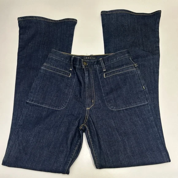 Women’s Theory Patch Pocket Flared Denim Jeans Dark Wash Indigo - Sz 29 NWOT