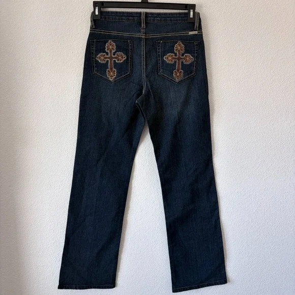 Lawman Bootcut Jeans Size 7/8 Fleur-de-Lis Embellished Y2K RN58389 Stretch Denim