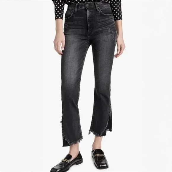 MOUSSY‎ VINTAGE jeans Alhambra Flare-Hi Jeans black crop split side hem Size 27