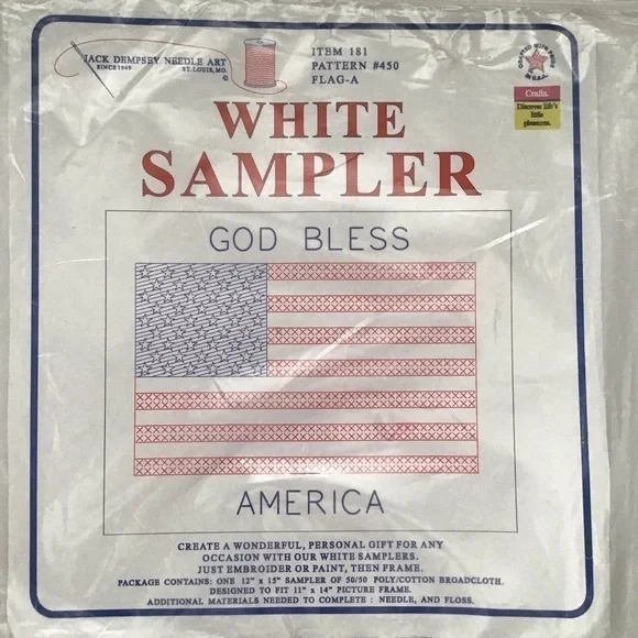 God Bless America American Flag USA Jack Dempsey Cross Stitch Kit 12x15” NEW