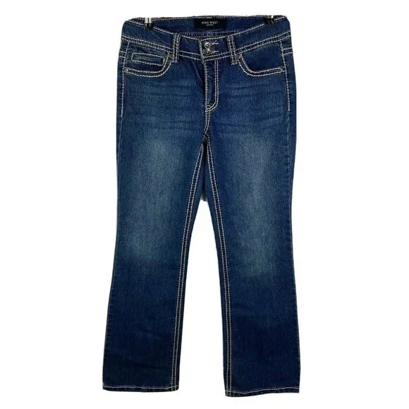 Nine West Boot Cut‎ Denim Jeans Women's 6 Button Flap Bling Pockets Thick Stitch