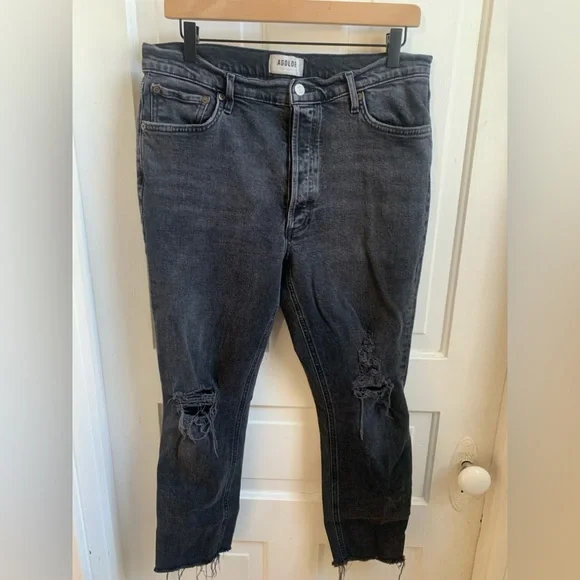 Agolde Nico Black Distressed Skinny Jeans Size 31