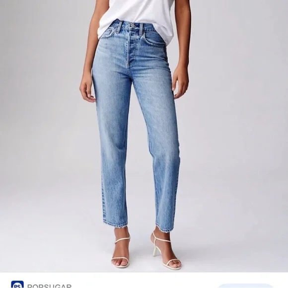 Aritzia Denim Forum The Arlo High Rise Straight Jeans Sz 24 Blue 90s button fly