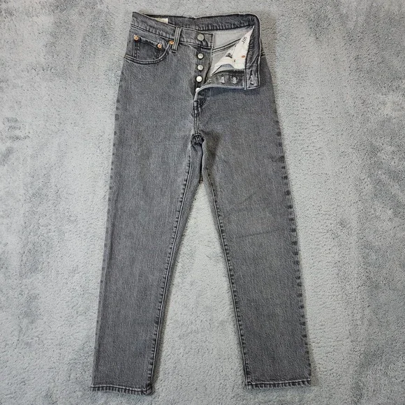 Levis 501 Button Fly Jeans Womens Size 27 Premium Black Wash Denim Big E Casual