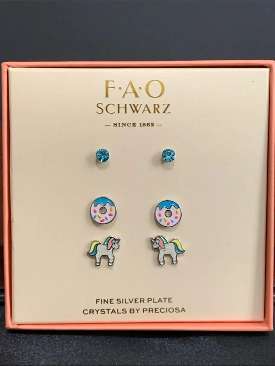 NWT FAO Schwarz 3 pair set of earrings