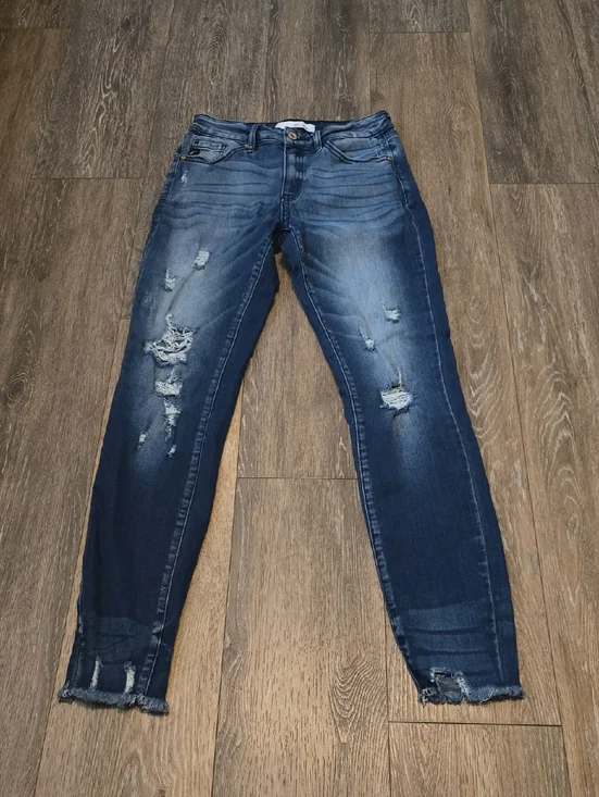 KanCan Women's 7/27 Straight Leg Distressed Pants Jeans
