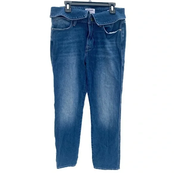 Frame Denim Le High Straight Jeans Fold Over Waist Size 27